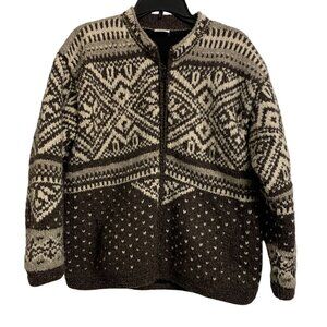 Coraza Crafts‎ L Wool Hand Made Fair Isle Outdoor Sweater Fleece Lined Winter